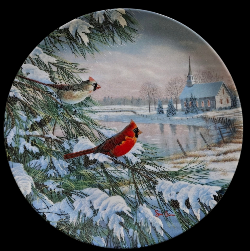 Edwin M Knowles Decorative 8.5" Plate, "Cardinals In Winter"
